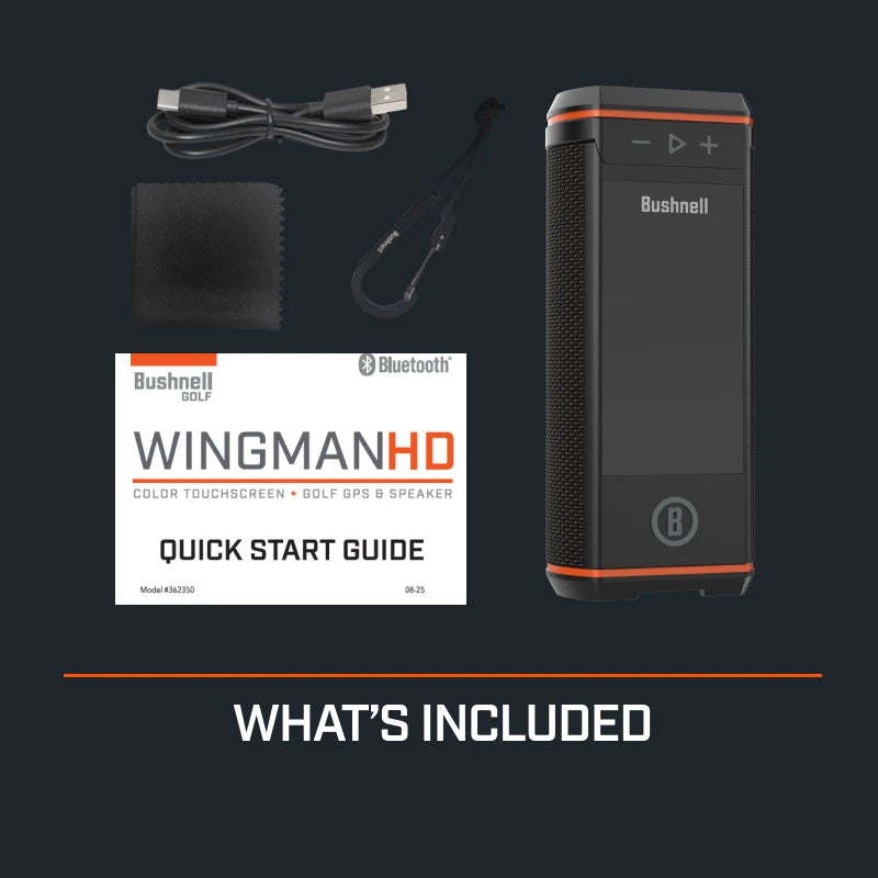 Bushnell Golf Wingman HD GPS Speaker with 3.5" Color Touchscreen, 360° Premium Audio, Visual & Audible Distances, Hazard & GreenView, Magnetic Cart Mount