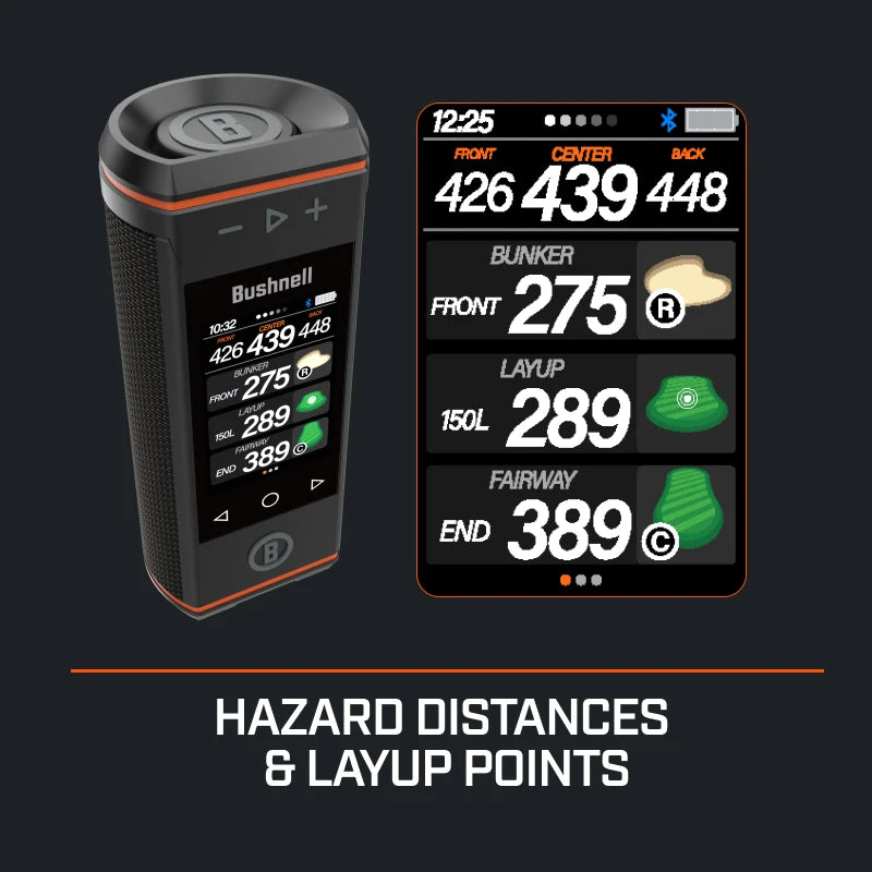 Bushnell Golf Wingman HD GPS Speaker with 3.5" Color Touchscreen, 360° Premium Audio, Visual & Audible Distances, Hazard & GreenView, Magnetic Cart Mount
