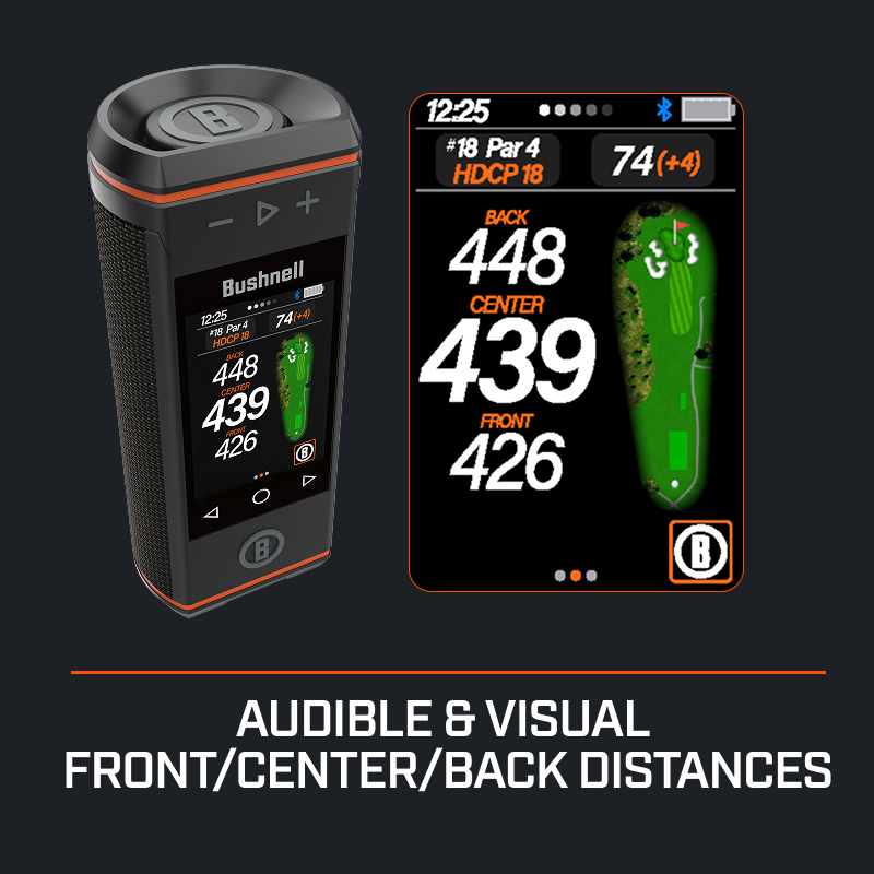 Bushnell Golf Wingman HD GPS Speaker with 3.5" Color Touchscreen, 360° Premium Audio, Visual & Audible Distances, Hazard & GreenView, Magnetic Cart Mount
